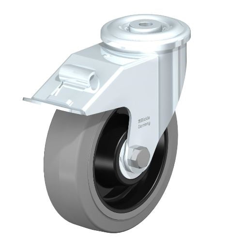 LER-POEV 160K-FI-SG - Blickle 6-5/16 Inch Swivel Caster with Brake - 660 Lbs Load Capacity, Ball Bearing Swivel, EasyRoll Technology