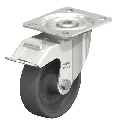 LIX-POHI 4-inch Stainless Steel Swivel Caster with Brake, 330 lbs Load Capacity - Smooth Ball Bearing Wheel for Industrial Use