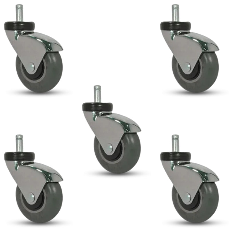 5-Pack 3-Inch Chrome Casters - Soft Thermo Rubber Gray Wheels for Chairs & Furniture