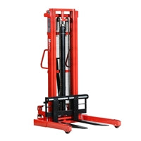 Manual stacker, 2200 lbs cap. 63" lift height, adjustable forks