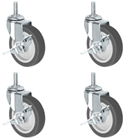 Universal Steel Wire Post Shelving Caster Set | 3" Thermo Rubber Wheel | 3/8" Threaded Stem - 4 Locking Swivel