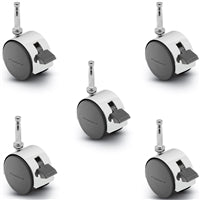 Pacer Hooded Caster - Set of 5 Locking Bright Chrome 50mm Diameter Locking Caster | 5/16" x 1-1/2" Grip Neck Stem | 300 lbs load Capacity per set of 5