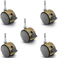 Pacer Hooded Caster - Set of 5 Locking Windsor Antique Plate 50mm Diameter | 5/16" x 1-1/2" Grip Neck Stem | 75 lbs load Capacity