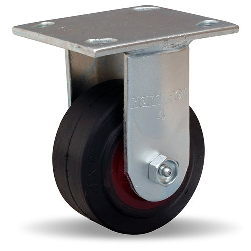 R-524-R Hamilton 4" x 2" Standard Duty Rigid Caster - Mold-On Rubber on Cast Iron Wheel with 3/4" Roller Bearing