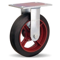 Vanguard Rigid Caster with 8" x 2" Mold-On Rubber (70A) on Cast Iron Wheel with 3/4" Straight Roller Bearing