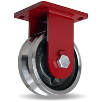 R-EPSD-83FVH Hamilton Enhanced Precision | Super Duty Rigid Caster with 8"x3" Forged Steel V-Grooved Wheel | 1 1/4" Roller Bearing for Industrial Use