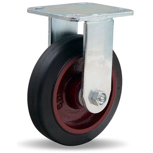 Hamilton Whirlaway 6-Inch Rigid Caster - 280 lbs Load Capacity, 1.5" Mold-On Rubber Wheel, 70A, on Cast Iron with 3/4" Straight Roller Bearing