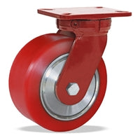 R-ZFSEC-105POYB Hamilton Spinfinity Super Endurance Rigid Caster - 10" x 5" Red Polyurethane Presson Wheel - 1 1/4" Sealed Precision Ball Bearings - Ideal for Industrial & Residential Mobility Solutions