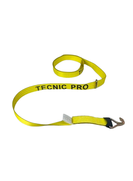 2" x 14' Yellow TECNIC Replacement Car Hauler Strap with Double J Wire Hooks