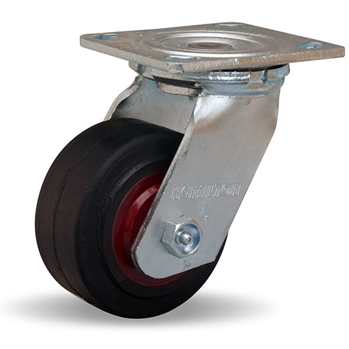 S-524-R Hamilton 4" x 2" Standard Duty Swivel Caster - Mold-On Rubber on Cast Iron Wheel with 3/4" Roller Bearing