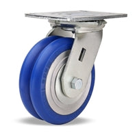 Vanguard Swivel Caster with 6" x 2" UltraGlide Ergo Polyurethane (85A) on Aluminum Wheel with 1/2" Sealed Precision Ball Bearings