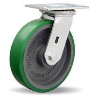 Vanguard Swivel Caster with 8" x 2" Duralast Polyurethane (95A) on Cast Iron Wheel with 1/2" Sealed Precision Ball Bearings