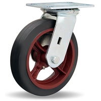 Vanguard Swivel Caster with 8" x 2" Mold-On Rubber (70A) on Cast Iron Wheel with 3/4" Straight Roller Bearing