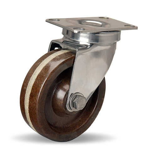 S-STL-4HHP Hamilton Stainless Steel Swivel Caster - 4" x 1 1/4" Plastex Phenolic Wheel - Corrosion-Resistant with 1/2" Plain Bore