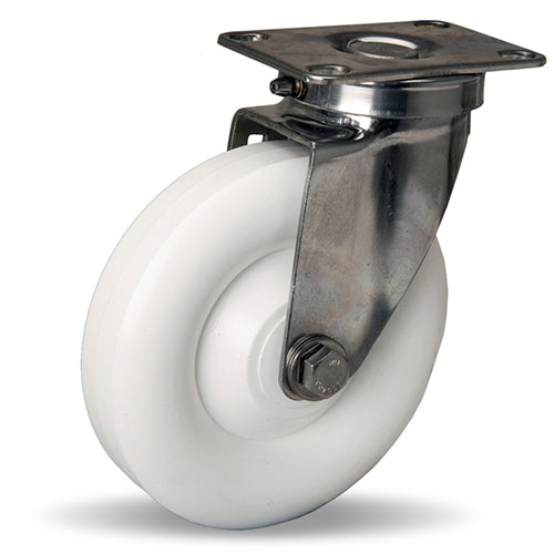 S-STL-5A Hamilton Stainless Steel Swivel Caster - 5" x 1 3/8" Aqualite Polyolefin Wheel - Durable & Corrosion-Resistant for Industrial Use