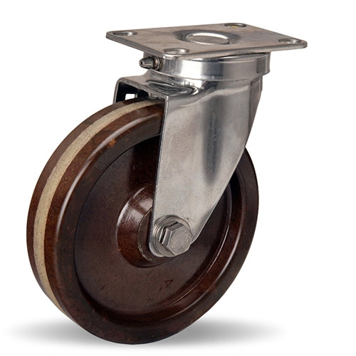 S-STL-5HHP Hamilton Stainless Steel Swivel Caster – 5" x 1 1/4" Plastex Phenolic Wheel with 1/2" Plain Bore for Industrial Use