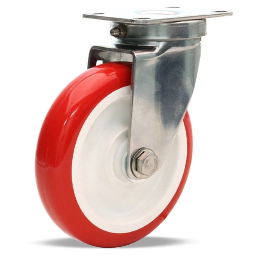 S-STL-5NFZ Hamilton Stainless Steel Swivel Caster - 5" Poly-Tech Polyurethane on Polypropylene Wheel with Delrin Bearing - Industrial-Quality & Durable