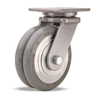 Hamilton Workhorse Swivel Caster with 4" x 2" UltraGlide (95A) Twin Wheel Grey Tread on Aluminum Core with 3/4" Sealed Precision Ball Bearings