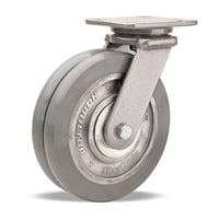 Hamilton Workhorse Swivel Caster with 8" x 2" UltraGlide (95A) Twin Wheel Grey Tread on Aluminum Core with 3/4" Sealed Precision Ball Bearings