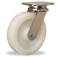 Hamilton Stainless Steel Workhorse Swivel Caster - 8" x 2" White Nylon Wheel with 1/2" Sealed Precision Ball Bearings - S-WHS-8WNSB