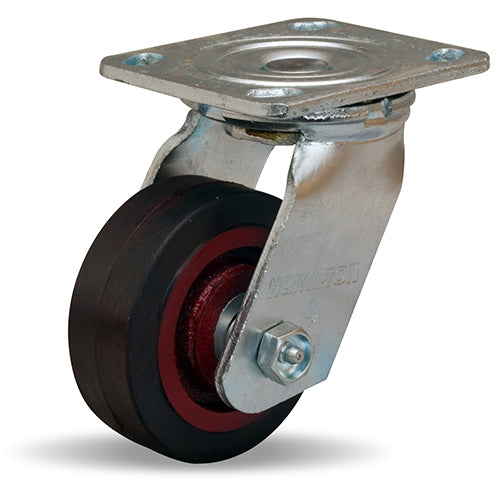 Hamilton Whirlaway 4-Inch Swivel Caster - 200 lbs Load Capacity, 1.5" Mold-On Rubber Wheel, 70A, Cast Iron, 3/4" Straight Roller Bearing - Durable Industrial Caster