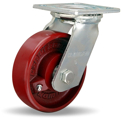 Hamilton Whirlaway 5-Inch Metal Swivel Caster - 750 lbs Load Capacity, 5"x1.5" Wheel with 3/4" Straight Roller Bearing - Heavy Duty Industrial Caster