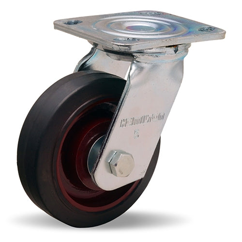 Hamilton Whirlaway 5-Inch Swivel Caster - 240 lbs Load Capacity, 1.5" Wide Mold-On Rubber Wheel (70A), Cast Iron, 3/4" Straight Roller Bearing - S-WW-5R