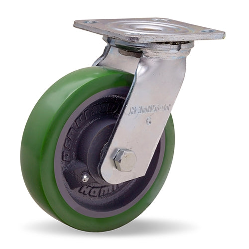 Hamilton Whirlaway 6-Inch Swivel Caster - 850 lbs Load Capacity, Duralast Polyurethane (95A) on Cast Iron Wheel, 3/4" Straight Roller Bearing - S-WW-6D