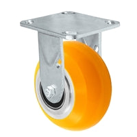 4" x 2" Stainless Rigid Caster Orange Polyurethane on Aluminum Caster - 1,000 lbs Capacity - 4" x 4-1/2" Mounting Plate