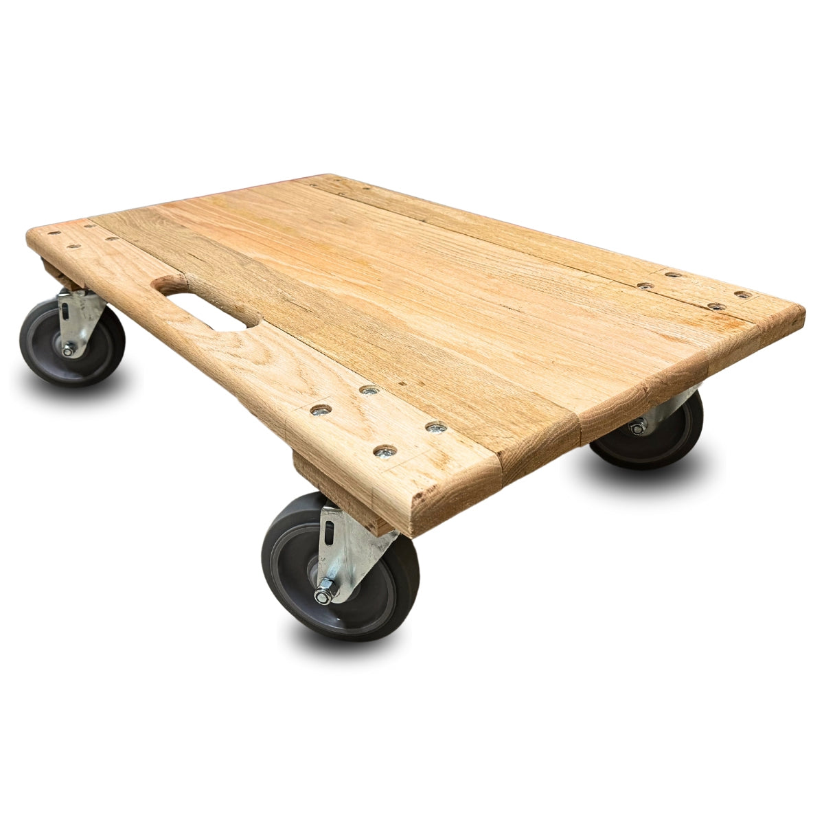 Solid Top Oak Furniture Dolly - 18"x30" - Solid Deck Durable with 3-1/2" Thermo Rubber Wheels - 900 lbs Load Capacity