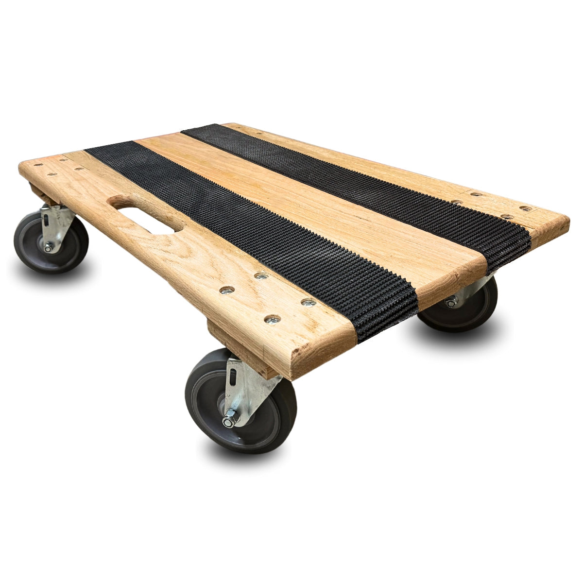 Solid Top Oak Furniture Dolly w/ Non-Skid Rubber Deck - 18"x30" - Solid Deck Durable with 3-1/2" Thermo Rubber Wheels - 900 lbs Load Capacity