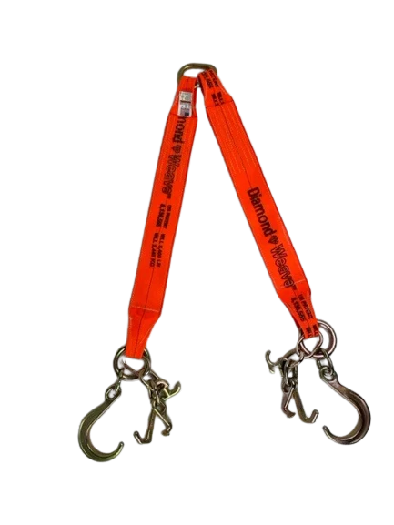 4" x 36" V-Bridle Tow Strap with RTJ Cluster Hooks, 8" J-Hook, Diamond Weave, 5,400 lb WLL