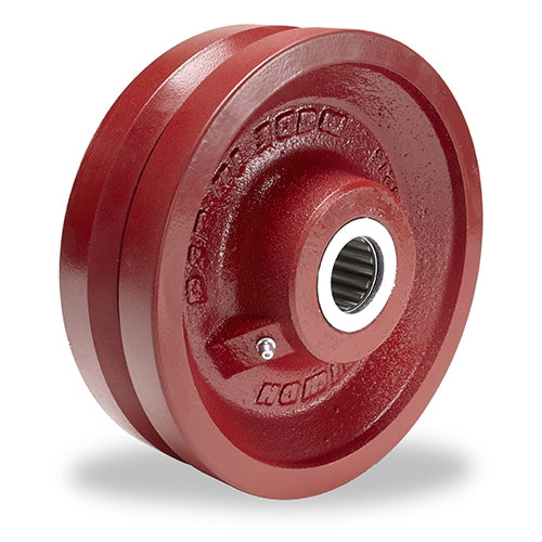 Heavy-Duty V-Grooved Metal Wheel 8" Diameter x 2 1/2" Face x 3 1/4" Hub, 1 1/4" Straight Roller Bearing - 2500 lbs Load Capacity