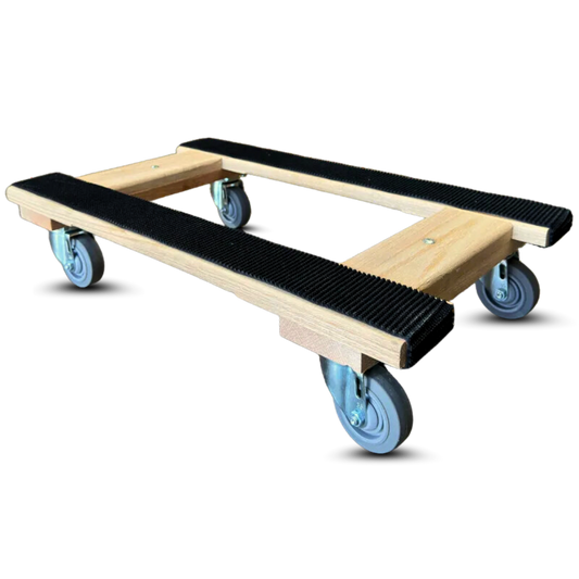 Premium Solid Oak Wooden Furniture H-Frame Dolly for Movers - 18"x30" w/ Non-Slip Grip & 3-1/2" Thermo Rubber Wheels - 900 lbs Capacity