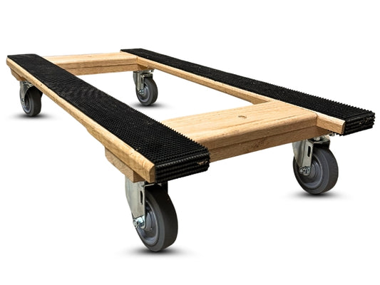 Premium Solid Oak Wooden Furniture H-Frame Dolly for Movers - 18"x36" with Non-Slip Grip & 3-1/2" Thermo Rubber Wheels - 900 lbs Capacity