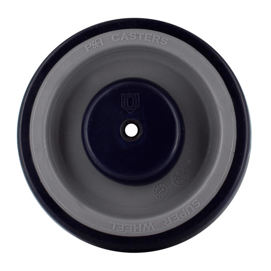 5" Blue on Gray Soft Rubber Shopping Cart Wheel with 5/16" Dual Precision Bearings and Flat Spot Resistant Material