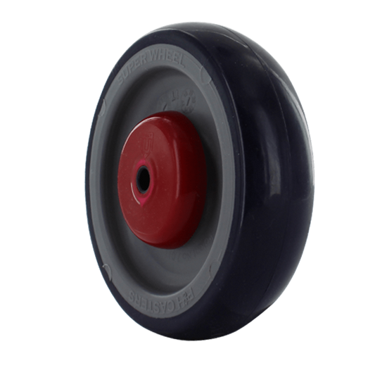 5 Inch Blue on Gray Soft Rubber Shopping Cart Wheel with 5/16 Inch Quad X Friction Bearings and Flat Spot Resistant Material