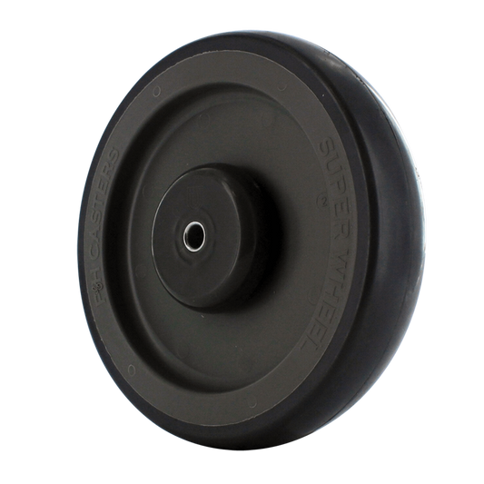 6" Gray Soft Rubber Shopping Cart Wheel with 5/16" Quad X Precision Bearings - Reduces Replacement Costs, Longer Lifespan, Resists Flatspotting