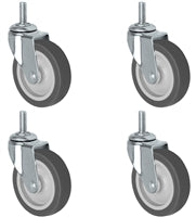 Universal Steel Wire Post Shelving Caster Set | 3" Thermo Rubber Wheel | 3/8" Threaded Stem