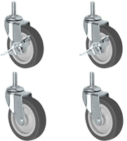 Universal Steel Wire Post Shelving Caster Set | 3" Thermo Rubber Wheel | 3/8" Threaded Stem - 2 Locking & 2 Swivel