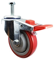 4" X 1-1/4" Total Locking Swivel Stem Caster | 1/2"-13x 1-1/2" Threaded Stem | 300 lbs Load Capacity