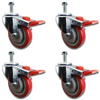 4" X 1-1/4" Total Locking Swivel Stem Caster Set of 4 | 1/2"-13x 1-1/2" Threaded Stem | 300 lbs Load Capacity