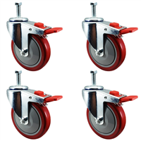 5" X 1-1/4" Total Locking Swivel Stem Caster Set of 4 | 1/2"-13x 1-1/2" Threaded Stem | 1,400 lbs Load Capacity