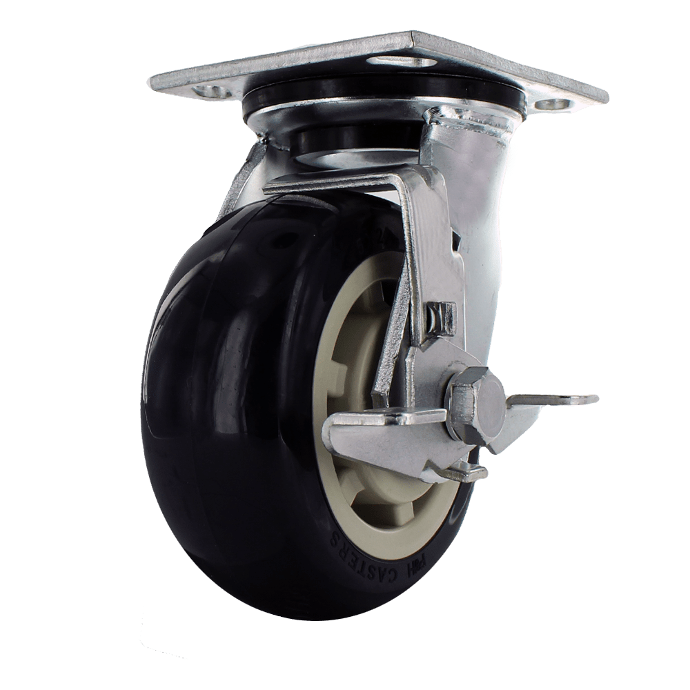 5" x 2" Heavy Duty Swivel Caster with Zinc Plated Steel Yoke, 4" x 4.5" Plate, TPU Blue Polyurethane Wheel