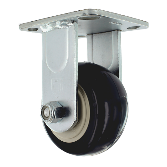 4" x 2" Heavy Duty Rigid Polyurethane Caster with Zinc Plated Steel Yoke, 4" x 4-1/2" Plate Mount, 1/2" Precision Bearings, 600 lb Capacity