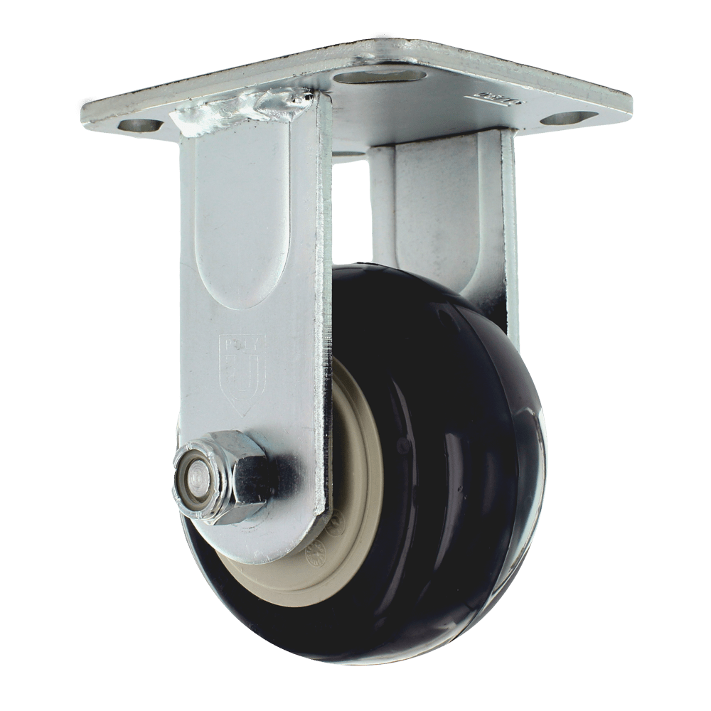 4" x 2" Heavy Duty Rigid Polyurethane Caster with Zinc Plated Steel Yoke, 4" x 4-1/2" Plate Mount, 1/2" Precision Bearings, 600 lb Capacity