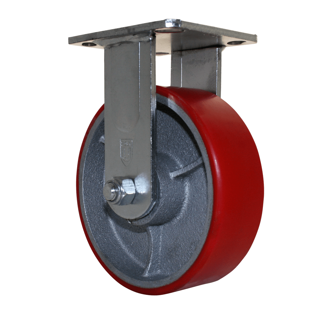 6" x 2" Heavy Duty Rigid Caster, 1000 lb Capacity, Die Cast Polyurethane Wheel, Zinc Plated Steel Yoke, 4" x 4.5" Plate Mount