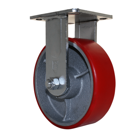 6" x 2" Heavy Duty Rigid Caster, 1000 lb Capacity, Die Cast Polyurethane Wheel, Zinc Plated Steel Yoke, 4" x 4.5" Plate Mount