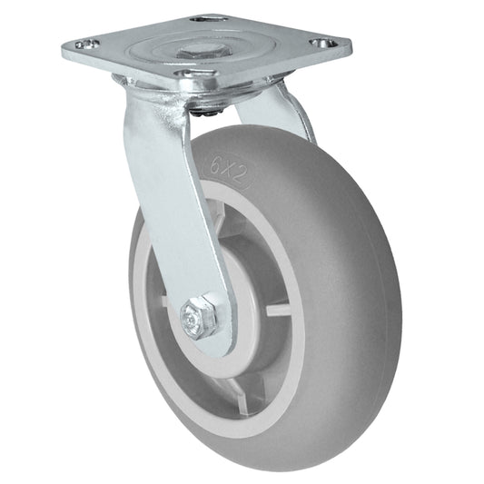 Swivel caster, 6" x 2" donut thermoplastic rubber wheel, Plate 4 x 4-1/2"