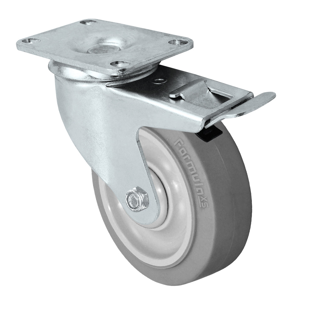 Total lock caster, 4" x 1-1/4" fx thermoplastic rubber wheel, Plate 2-3/8 x 3-5/8"